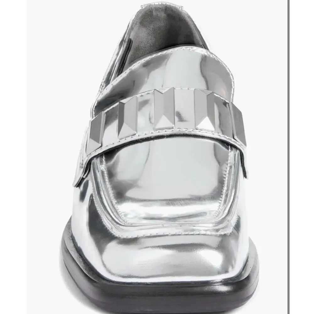 Rag & Bone Size 39.5 US 9.5 Sliver Metallic Square Loafer Shoes NEW Maxwell $425